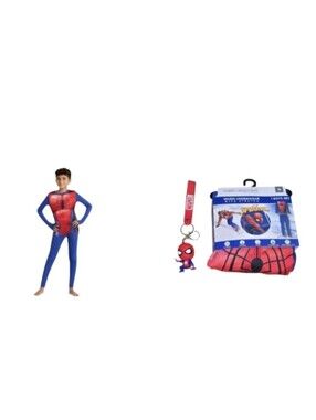 Spiderman Red and Blue Kids Superhero Costume with Keychain